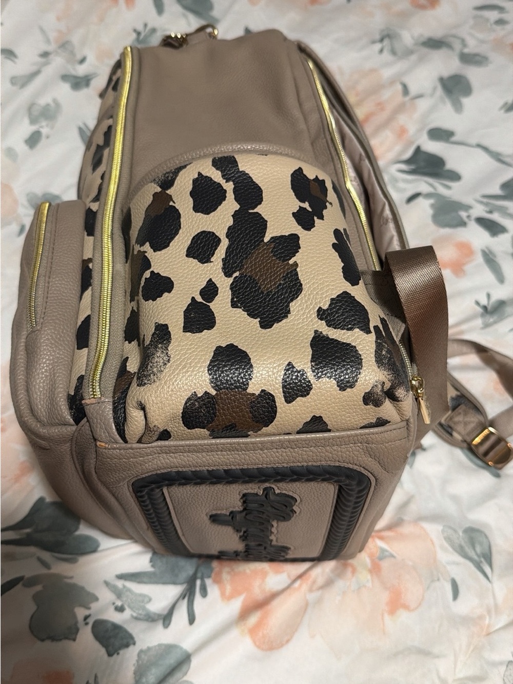 Itzy Ritzy Taupe Backpack with Black Leopard Print - Picture 4 of 4